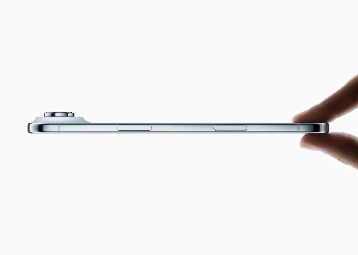 Side profile of iPhone Air held between fingers