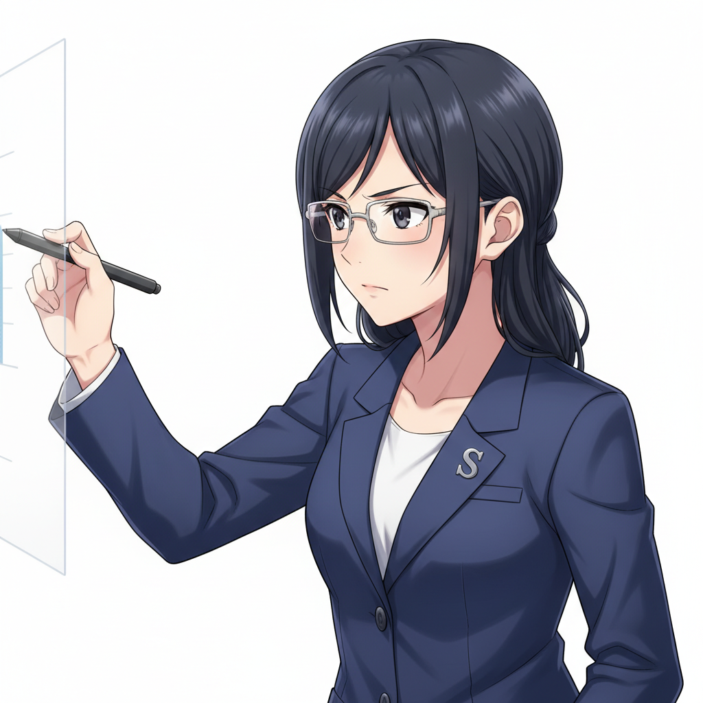 Sumi-chan writing on a whiteboard
