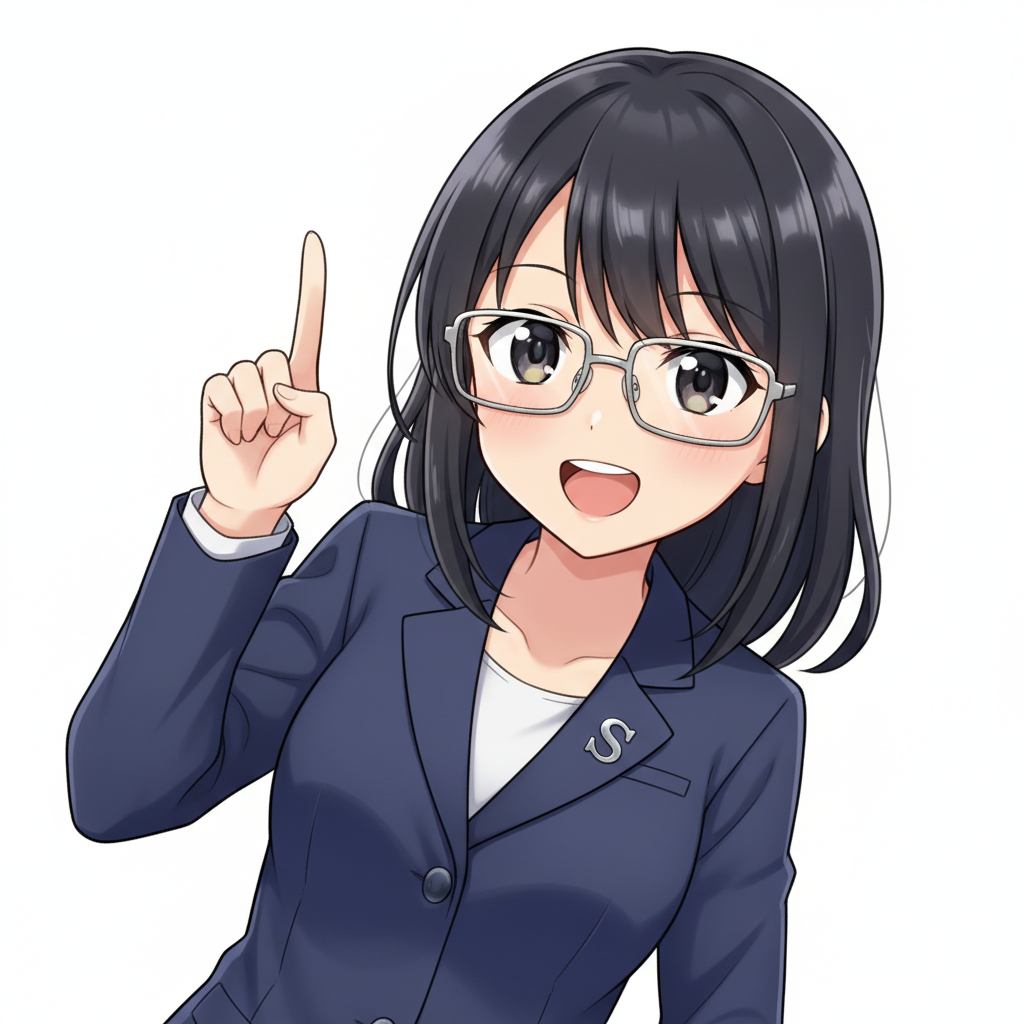 Sumi-chan pointing upward toward calls to action